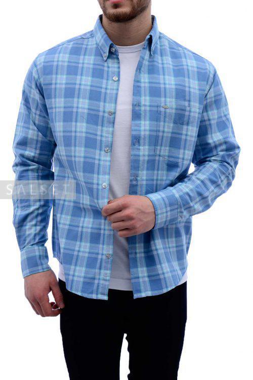 پیراهن مردانه چهارخانه POLO آبی مدل کلاسیک