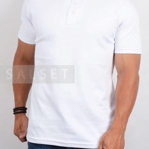 تیشرت یقه گرد دکمه دار مردانه سفید 2778
