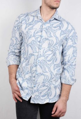 پیراهن مردانه پشمی آبی-سفید 2847